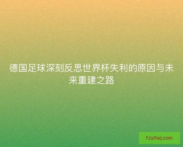 德国足球深刻反思世界杯失利的原因与未来重建之路